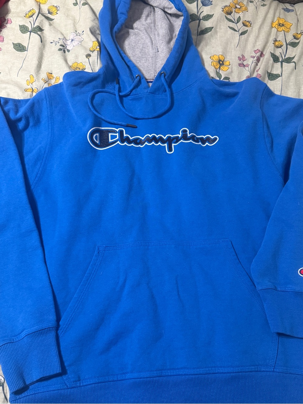 Champion Royal Blue Pullover Hoodie with Gray Lining
